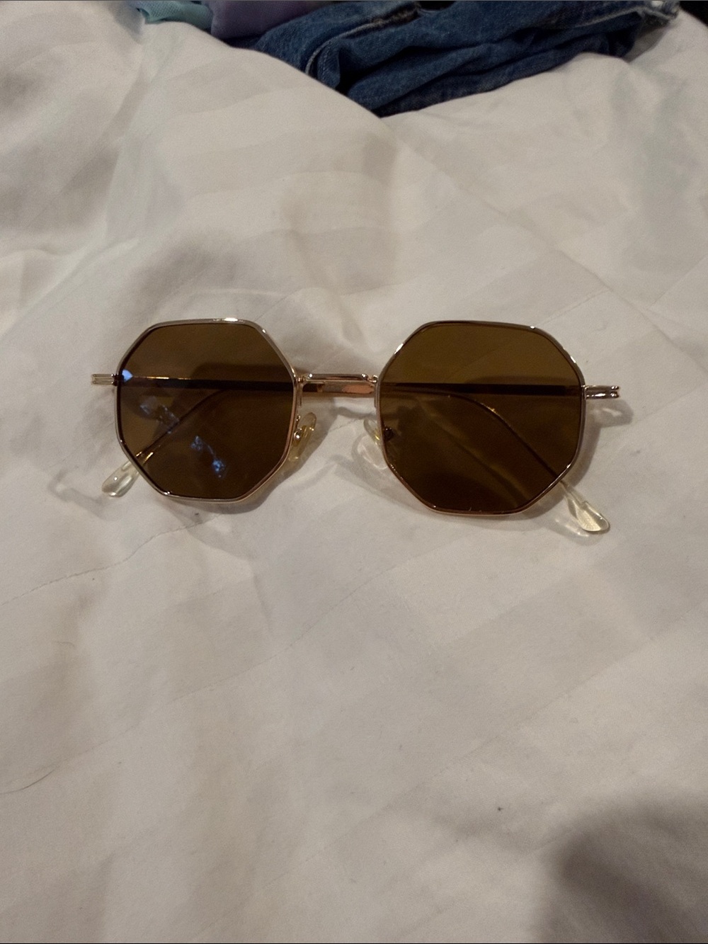 Women's Gold Frame Brown Lens Octagonal Sunglasses